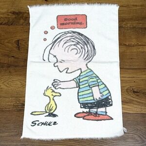 Vintage Peanuts Hand Towel Linus Woodstock Good Morning Tastemaker‎ Made in USA